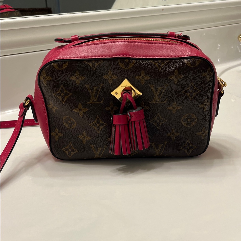 Louis Vuitton Saintonge Brown Monogram Crossbody with Pink Trim and Tassel